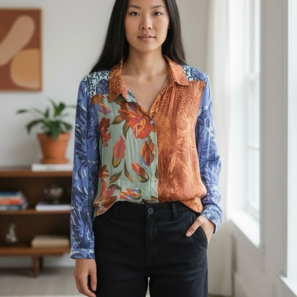 Soft Surroundings Patchwork Floral Button Down Sh… - image 1